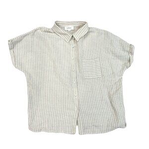 Bohme Medium Women's Cropped Collared Button Up Shirt Stripes Cream